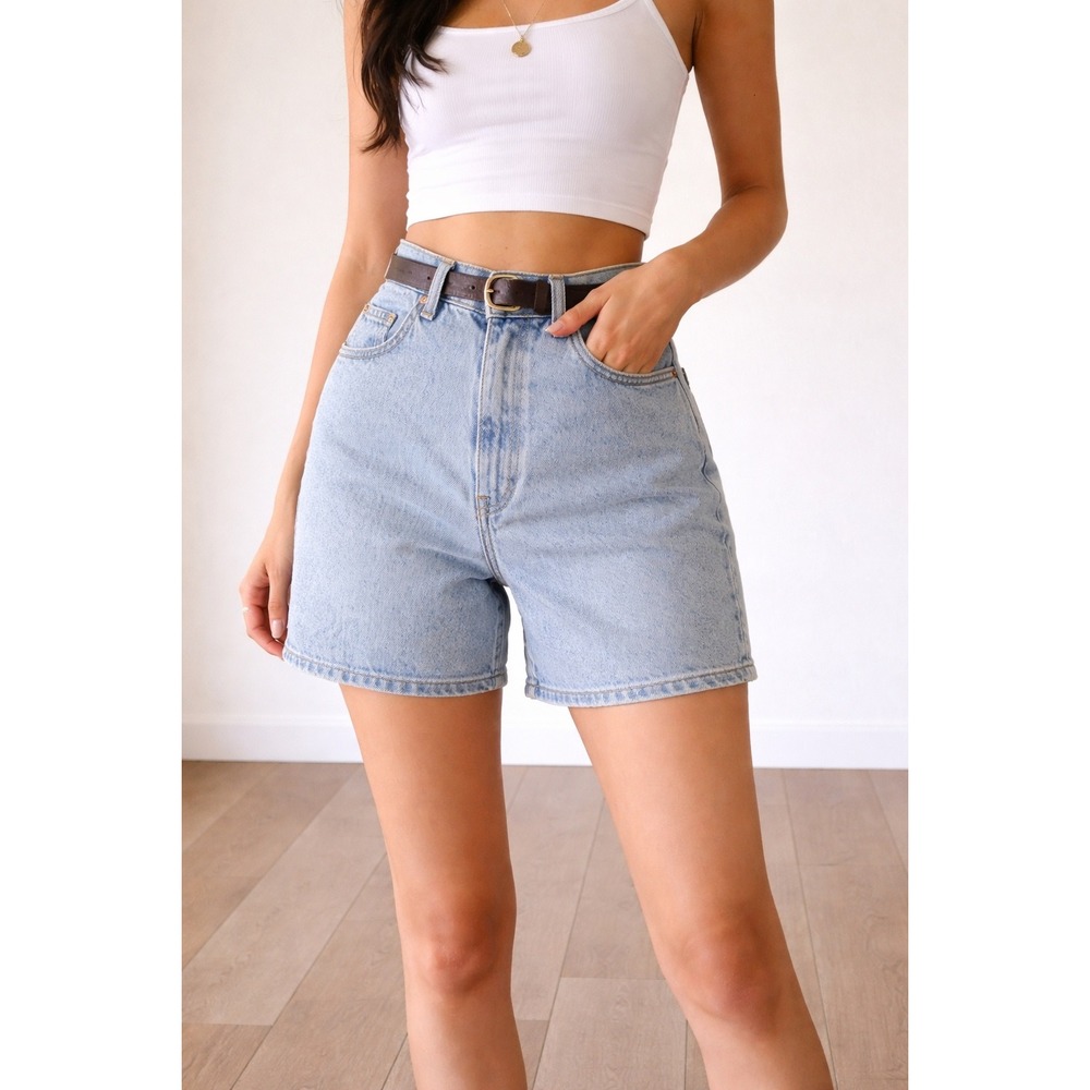 Paris Sport Club Authentic Denim High Waisted Shorts Light Wash Blue Womens‎ 6